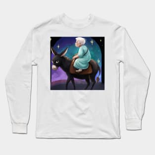 Elderly Woman Riding a Donkey Long Sleeve T-Shirt